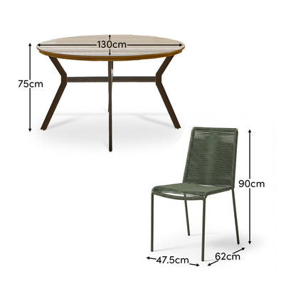 Ezra 4 Seater Round Wooden Garden Set with Ryder Khaki Chairs - Laura James