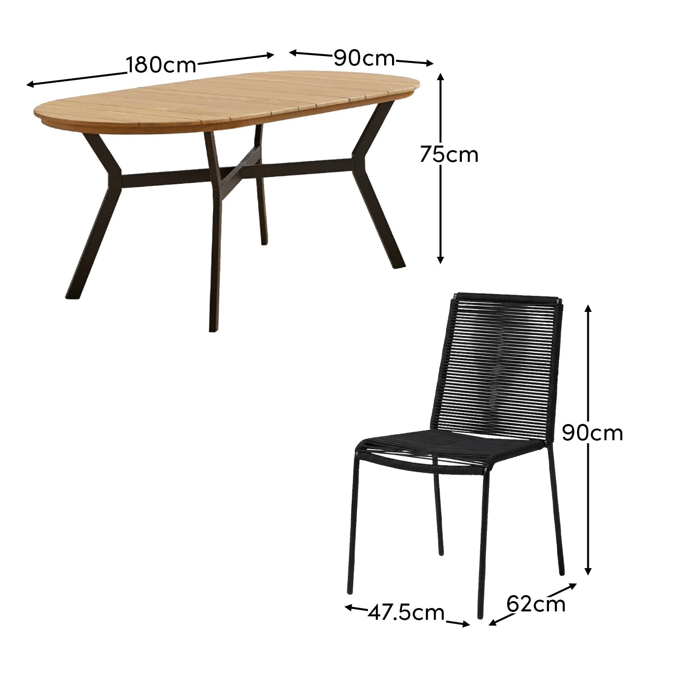Ezra 6 Seater Oval Wooden Garden Dining Set with Ryder Black Chairs - Laura James