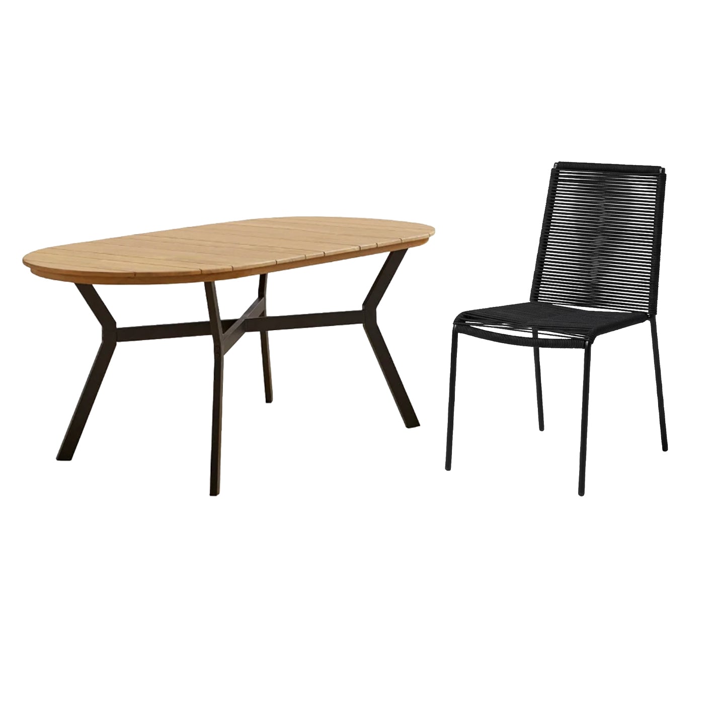 Ezra 6 Seater Oval Wooden Garden Dining Set with Ryder Black Chairs - Laura James