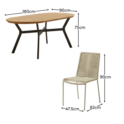 Ezra 6 Seater Oval Wooden Garden Dining Set with Ryder Clay Chairs - Laura James