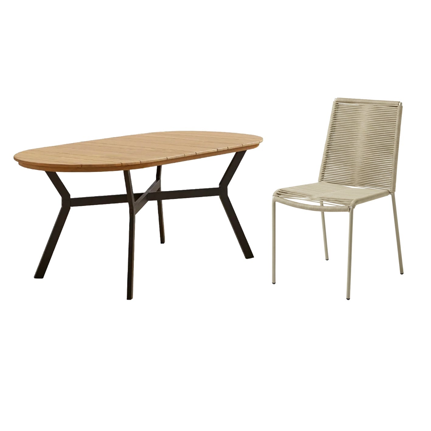 Ezra 6 Seater Oval Wooden Garden Dining Set with Ryder Clay Chairs - Laura James