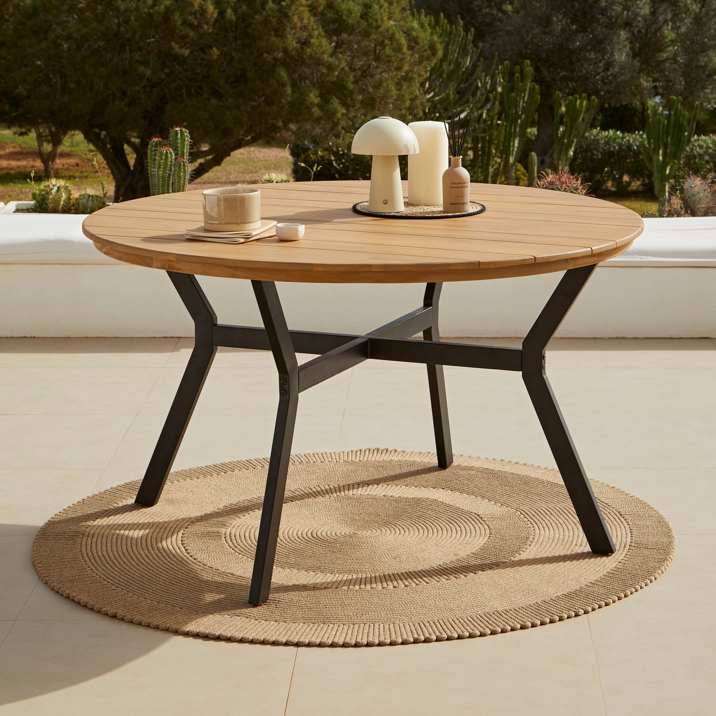 Ezra 4 Seater Round Wooden Garden Set with Ryder Clay Chairs - Laura James