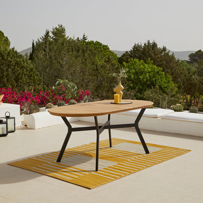 Ezra 6 Seater Oval Wooden Garden Dining Set with 6 Hali Black Rope Chairs - Laura James 