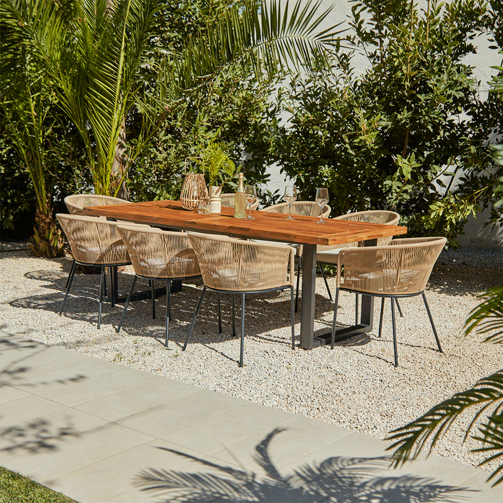 Hali 6 Seater Wooden Outdoor Dining Set with Hali Natural Chairs - 235cm