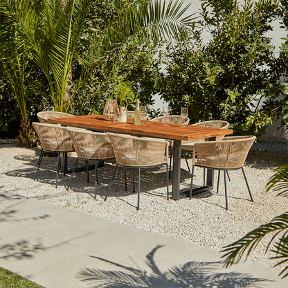 Hali 6 Seater Wooden Outdoor Dining Set with Hali Natural Chairs - 235cm