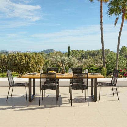Hali 6 Seater Wooden Garden Dining Set with Ryder Black Chairs - 175cm - Laura James