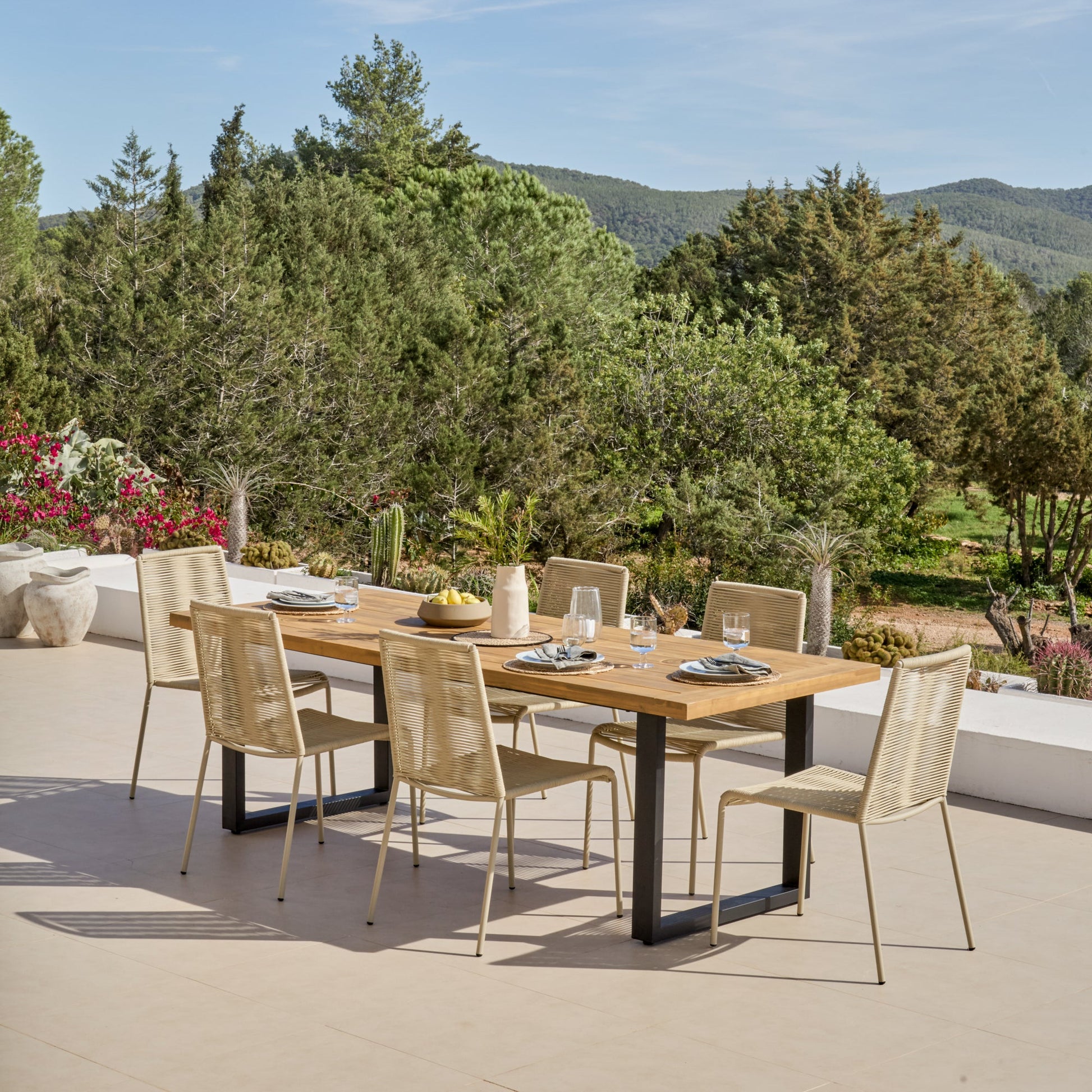 Hali 6 Seater Wooden Garden Dining Set with Ryder Clay Chairs - 175cm - Laura James
