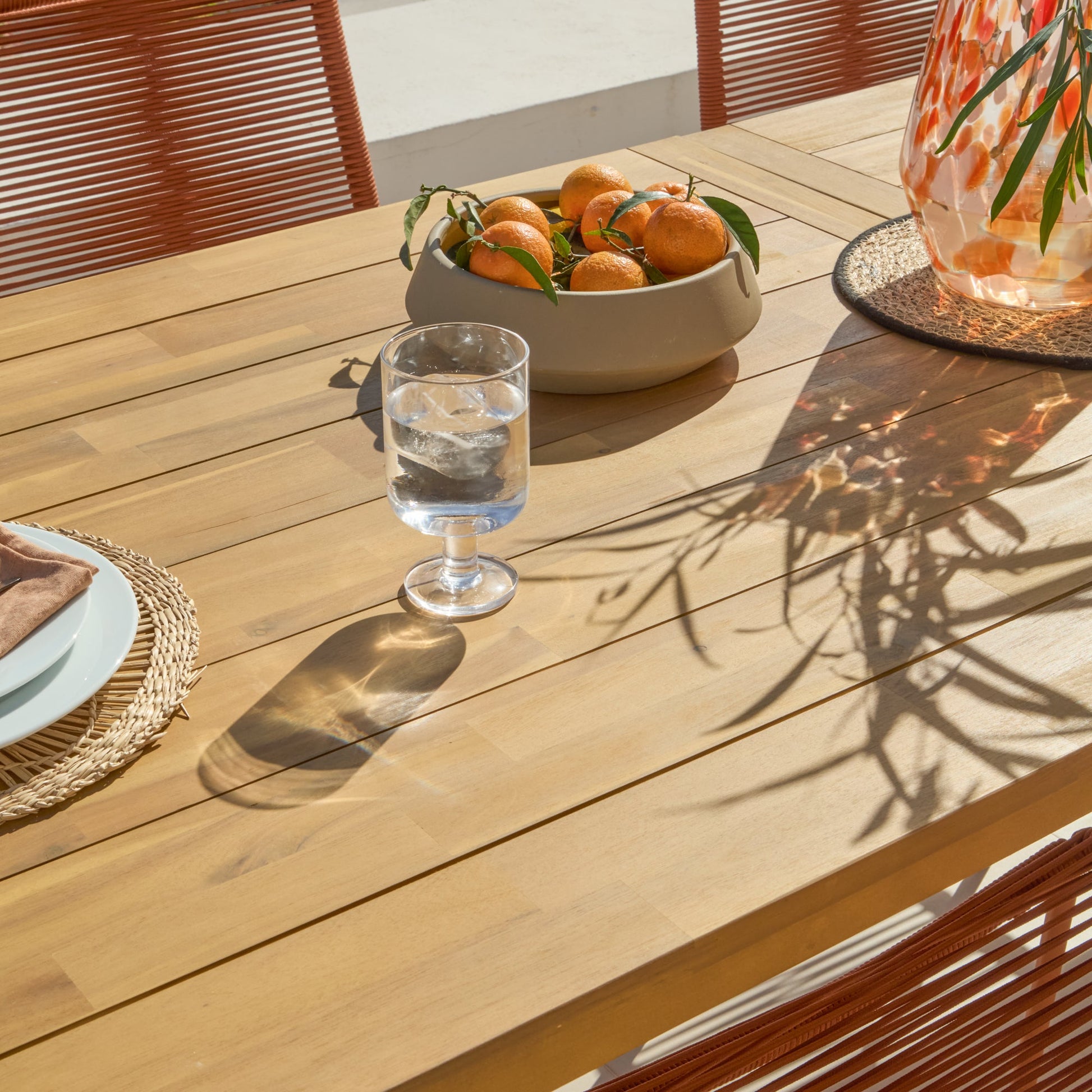 Hali 6 Seater Wooden Garden Dining Set with Ryder Burnt Orange Chairs - 175cm - Laura James
