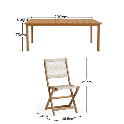 Harlyn 6 Seater Wooden Garden Dining Set with Cove Beige Chairs - 200cm - Laura James