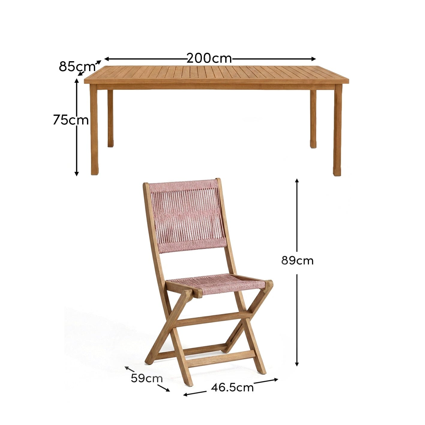 Harlyn 6 Seater Wooden Garden Dining Set with Cove Pink Rope Chairs - 200cm - Laura James
