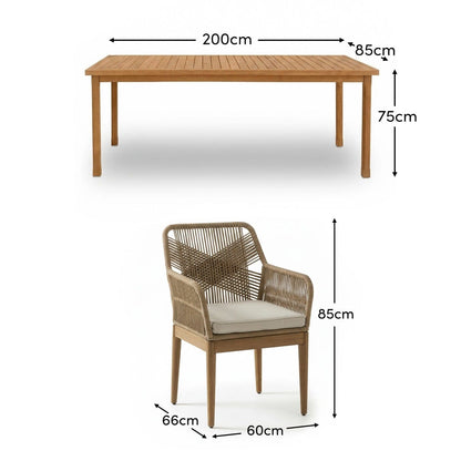Harlyn 6 Seater Wooden Garden Dining Set with Killian Chairs - 200cm - Laura James