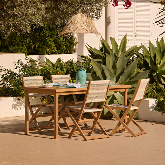 Harlyn 4 Seater Wooden Garden Dining Set with Cove Beige Chairs - 160cm - Laura James