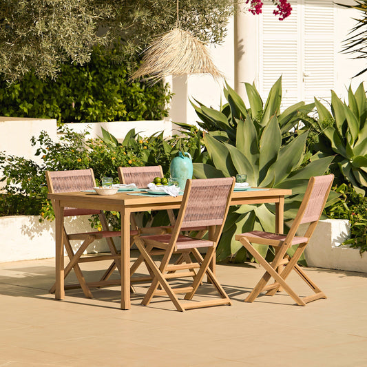 Harlyn 4 Seater Wooden Garden Dining Set with Cove Pink Rope Chairs - 160cm - Laura James