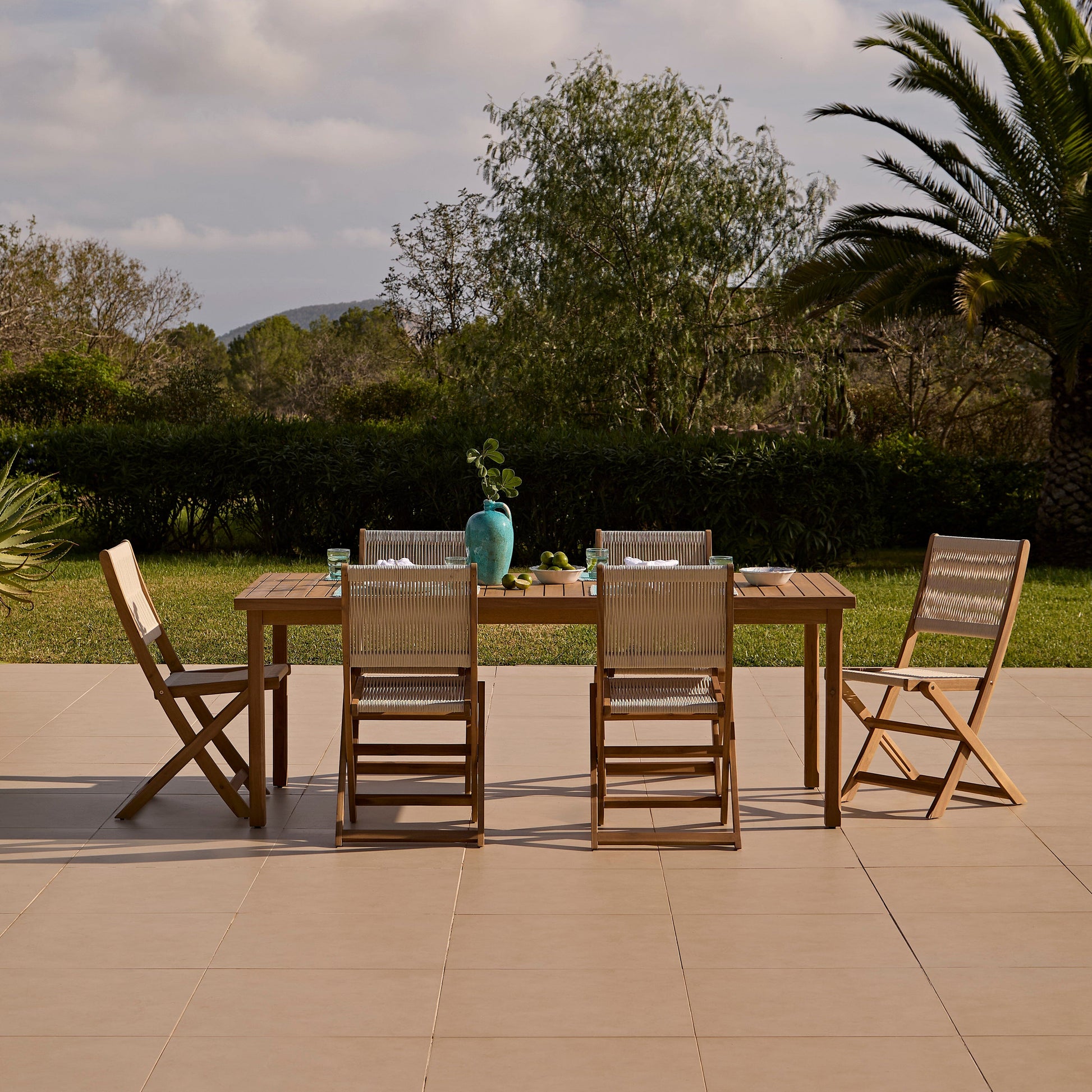 Harlyn 6 Seater Wooden Garden Dining Set with Cove Beige Chairs - 200cm - Laura James