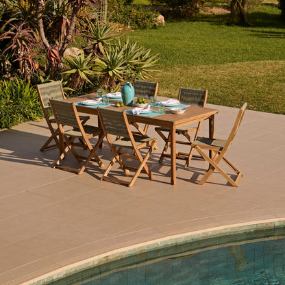 Harlyn 6 Seater Wooden Garden Dining Set with Cove Green Rope Chairs - 200cm - Laura James