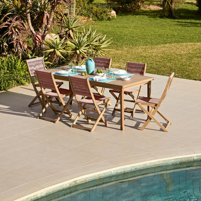 Harlyn 6 Seater Wooden Garden Dining Set with Cove Pink Rope Chairs - 200cm - Laura James