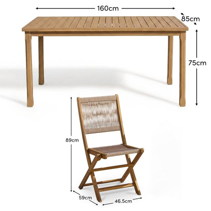 Harlyn 4 Seater Wooden Garden Dining Set with Cove Natural Chairs - 160cm - Laura James