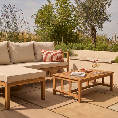 Harrelson 3 Seater Wooden Garden Chaise Corner Set - Natural Acacia and Sand - Laura James