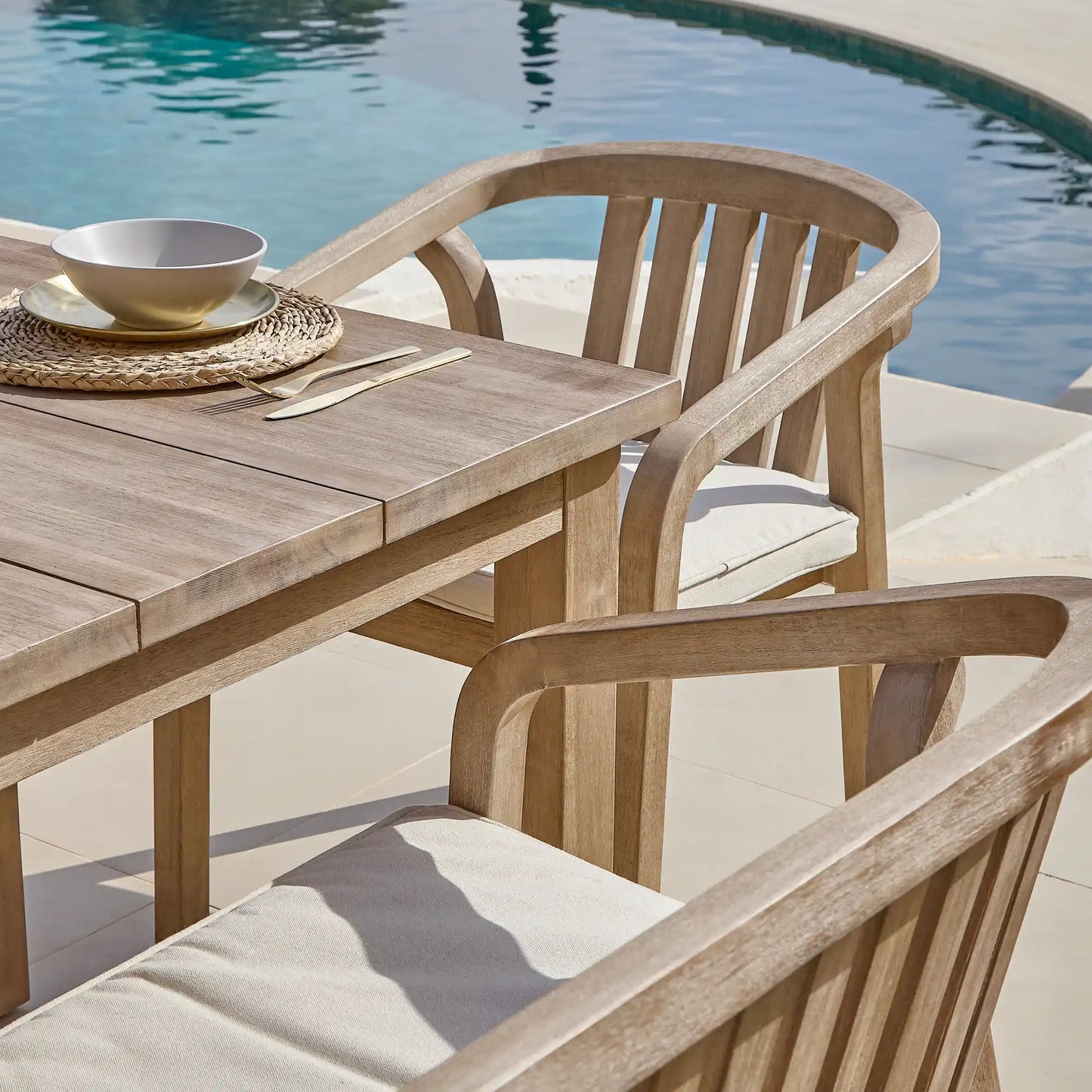 Kuro Wooden Dining Table Set with 2 x Shiro Dining Chairs and 2 x Shiro 130cm Dining Bench with Cushions - Cotton White