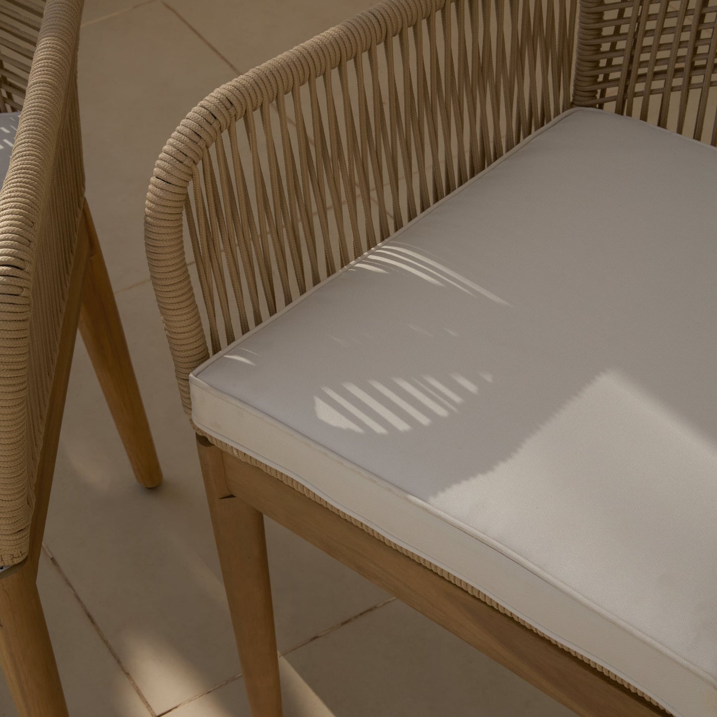 Killian White Acacia Garden Chairs - Set of 2 - Natural Rope - Laura James