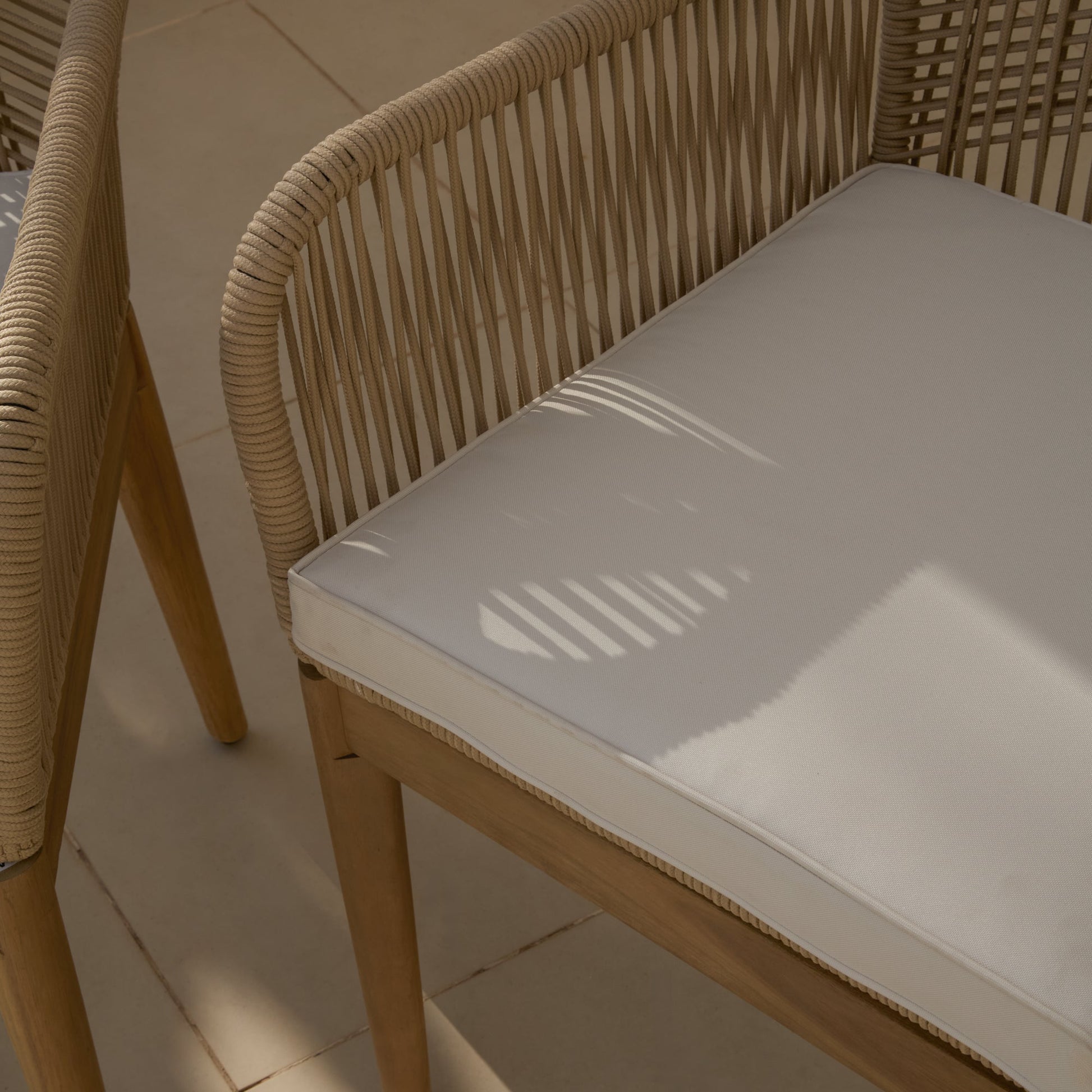 Killian White Acacia Garden Chairs - Set of 2 - Natural Rope - Laura James