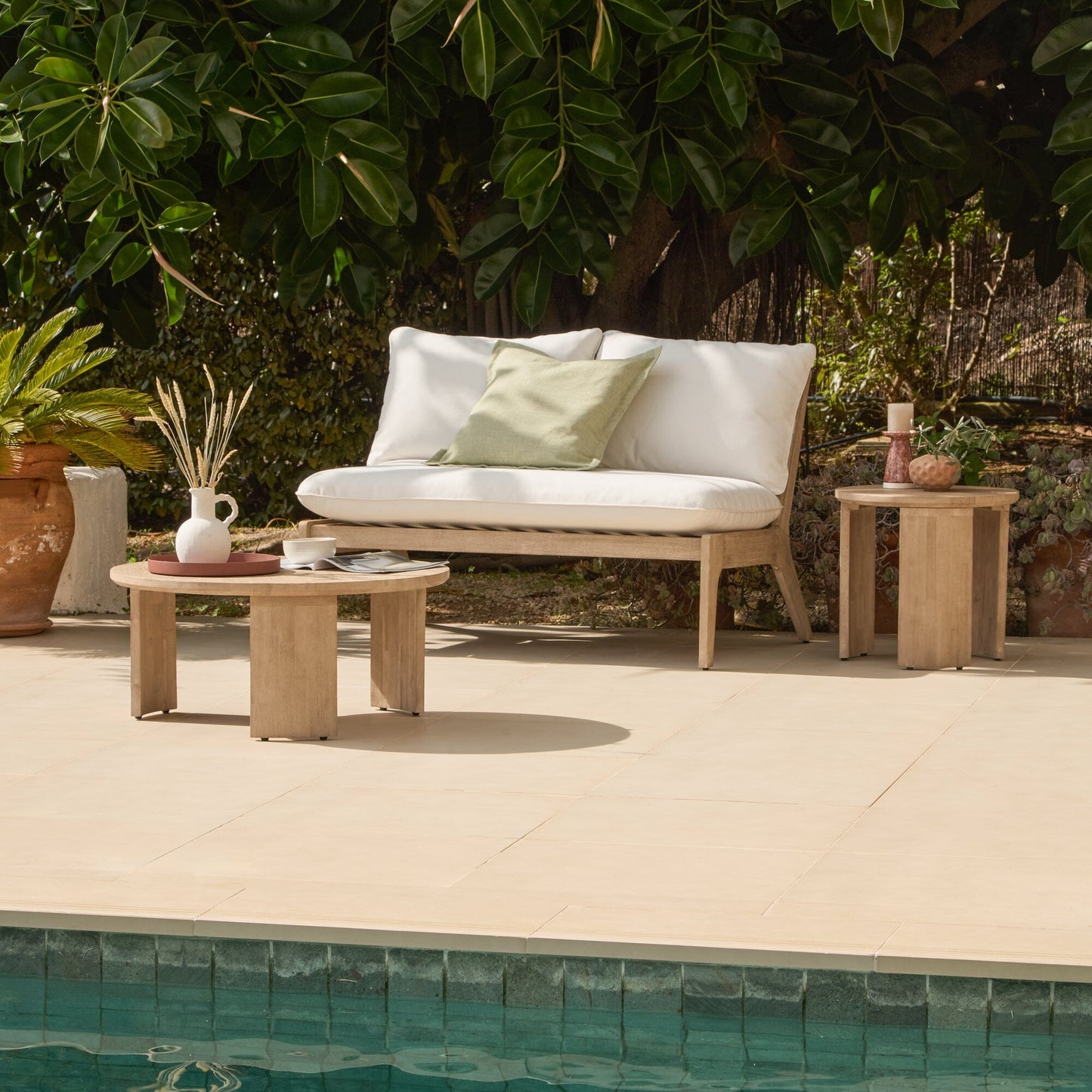 Mali Wooden Garden Coffee Table - Brushed Light Acacia - Laura James