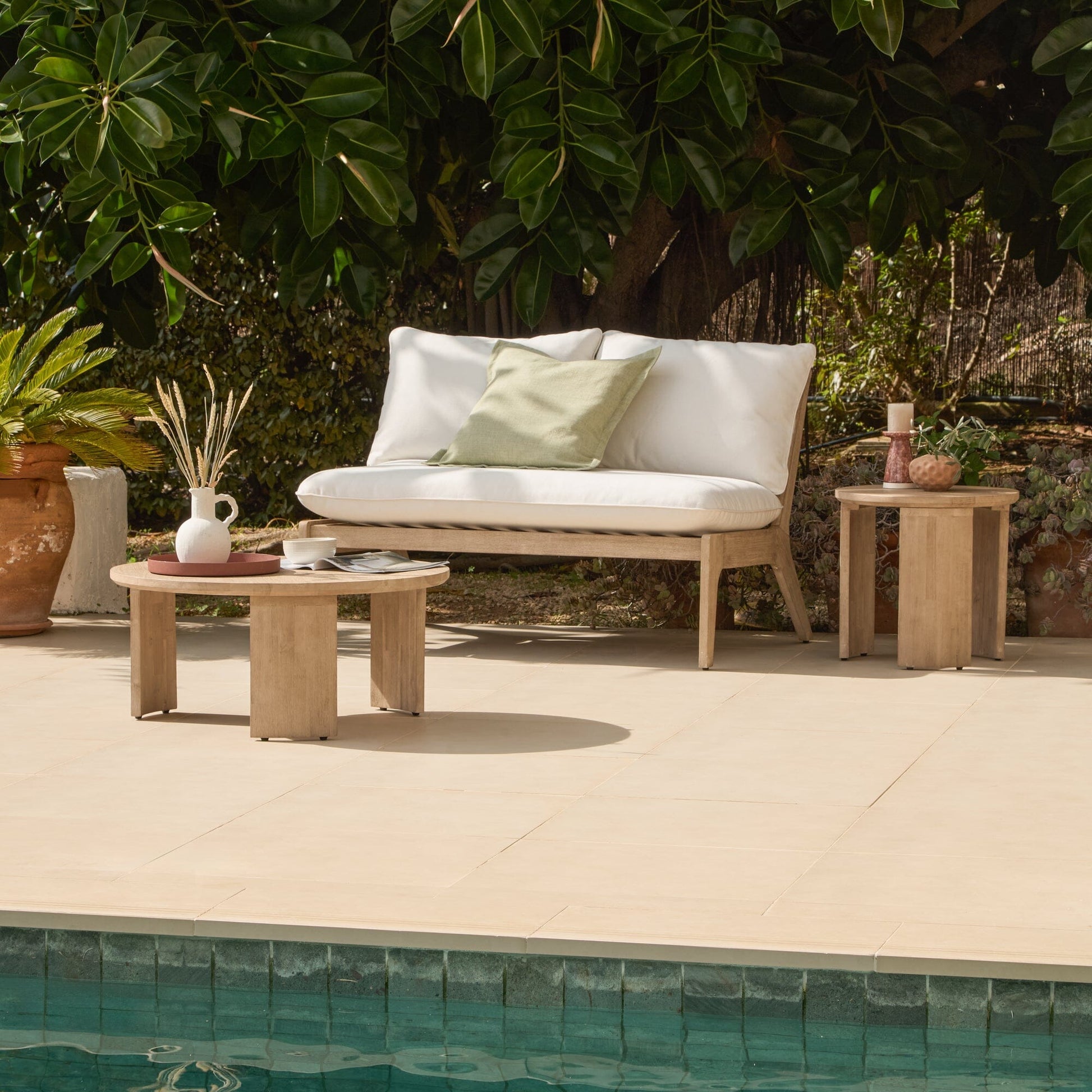 Mali Wooden Garden Coffee Table - Brushed Light Acacia - Laura James