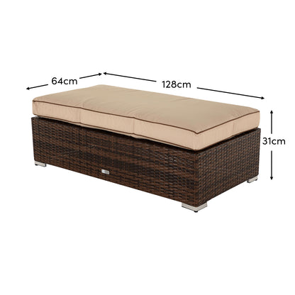 Monaco Rattan Garden Rectangular Ottoman/Coffee Table in Chocolate & Cream - Rattan Direct