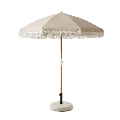Oia Natural Parasol - 2m Round with Beige Base