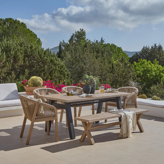 Palm Wooden Dining Table Set with 4 x  Nala Wooden Dining Chairs and Bench Set - Laura James 