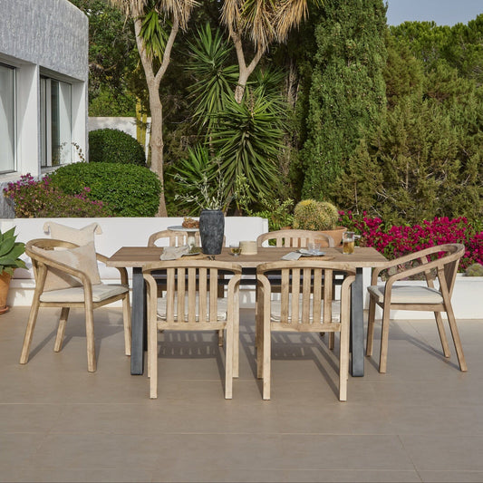 Palm 6 Seater Wooden Garden Dining Set with 6 Shiro Cushioned Chairs - Laura James 