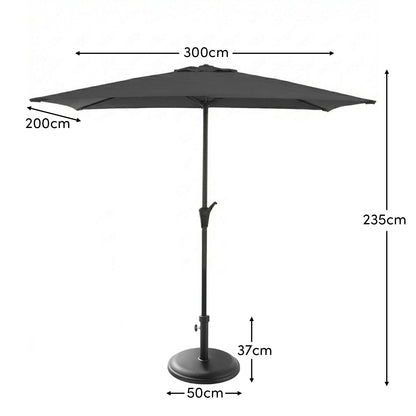 Rectangular 2x3m Grey LED Parasol with 25kg Parasol Base - Black Concrete - Laura James