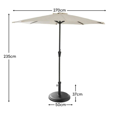 Round 2.7m Cream LED Parasol with 25kg Parasol Base - Black Concrete - Laura James