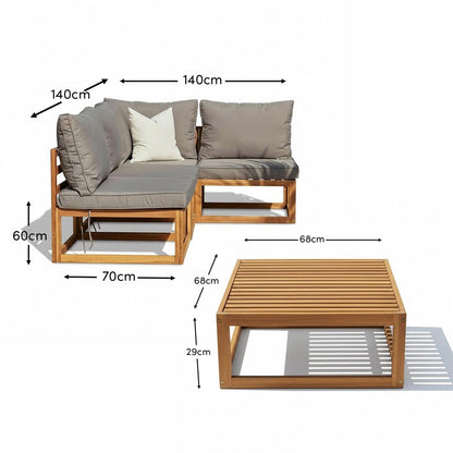 Rowan Grey 3 Seater Wooden Corner Sofa Set