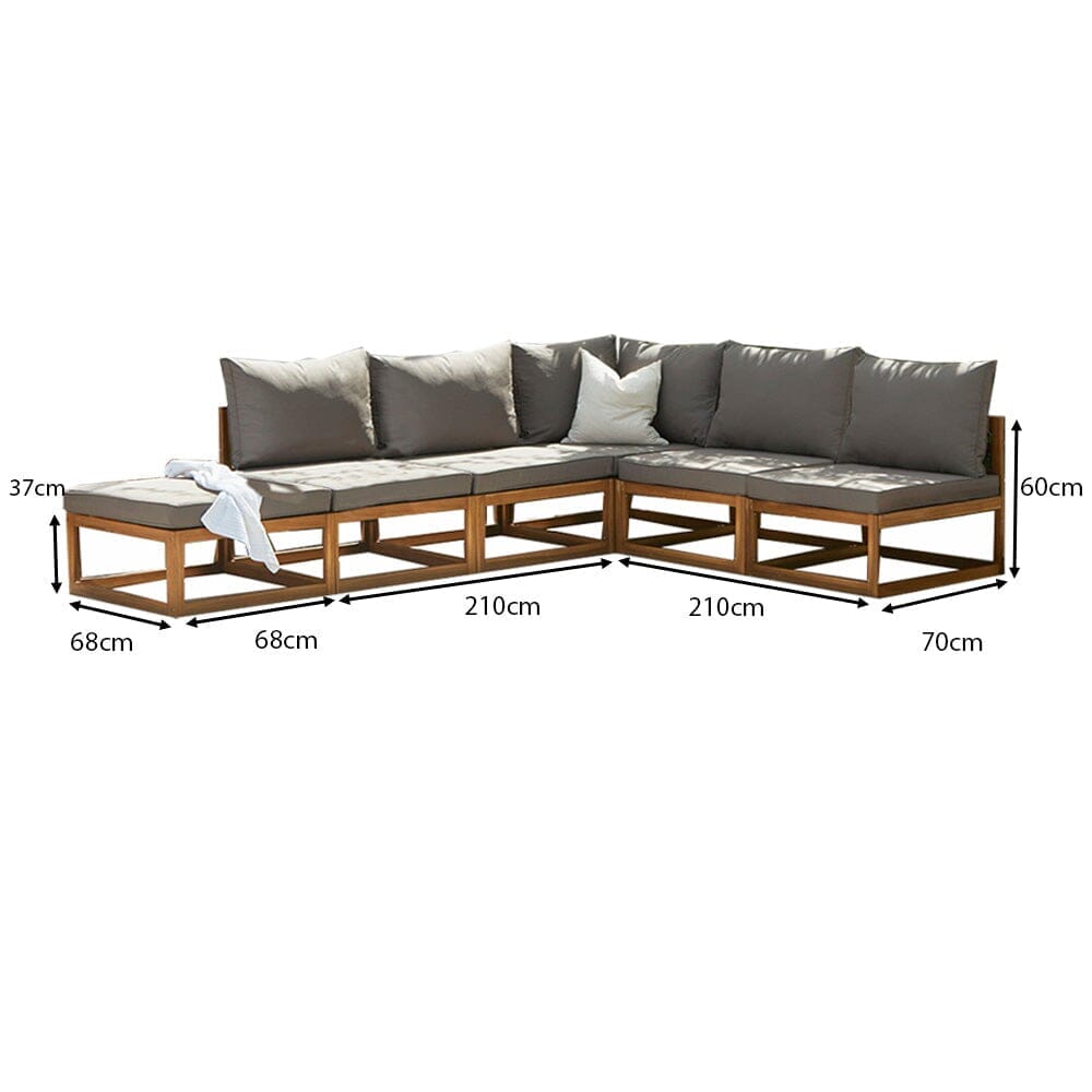 Rowan 6 Seater Wooden Garden Chaise Corner Sofa Set - Grey- Laura James 
