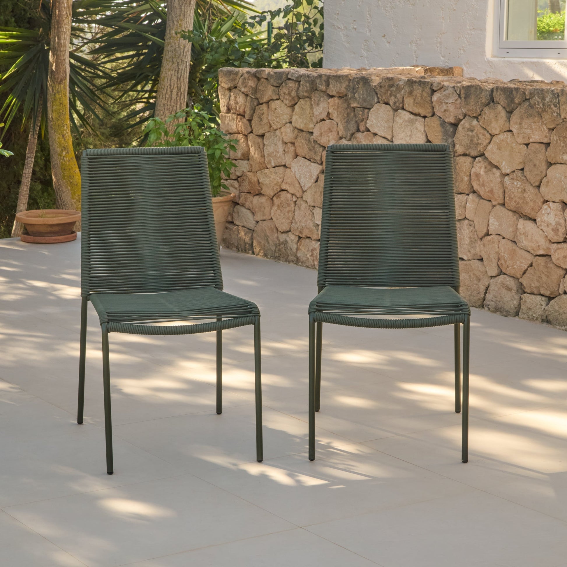 Ryder Khaki Green Rope Garden Chairs - Set of 2 - Laura James