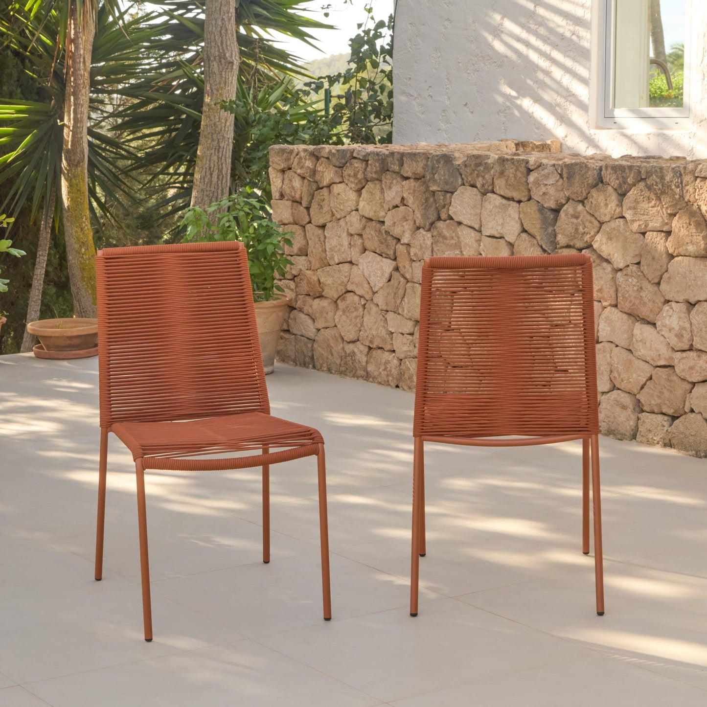 Ryder Burnt Orange Rope Garden Chairs - Set of 2 - Laura James