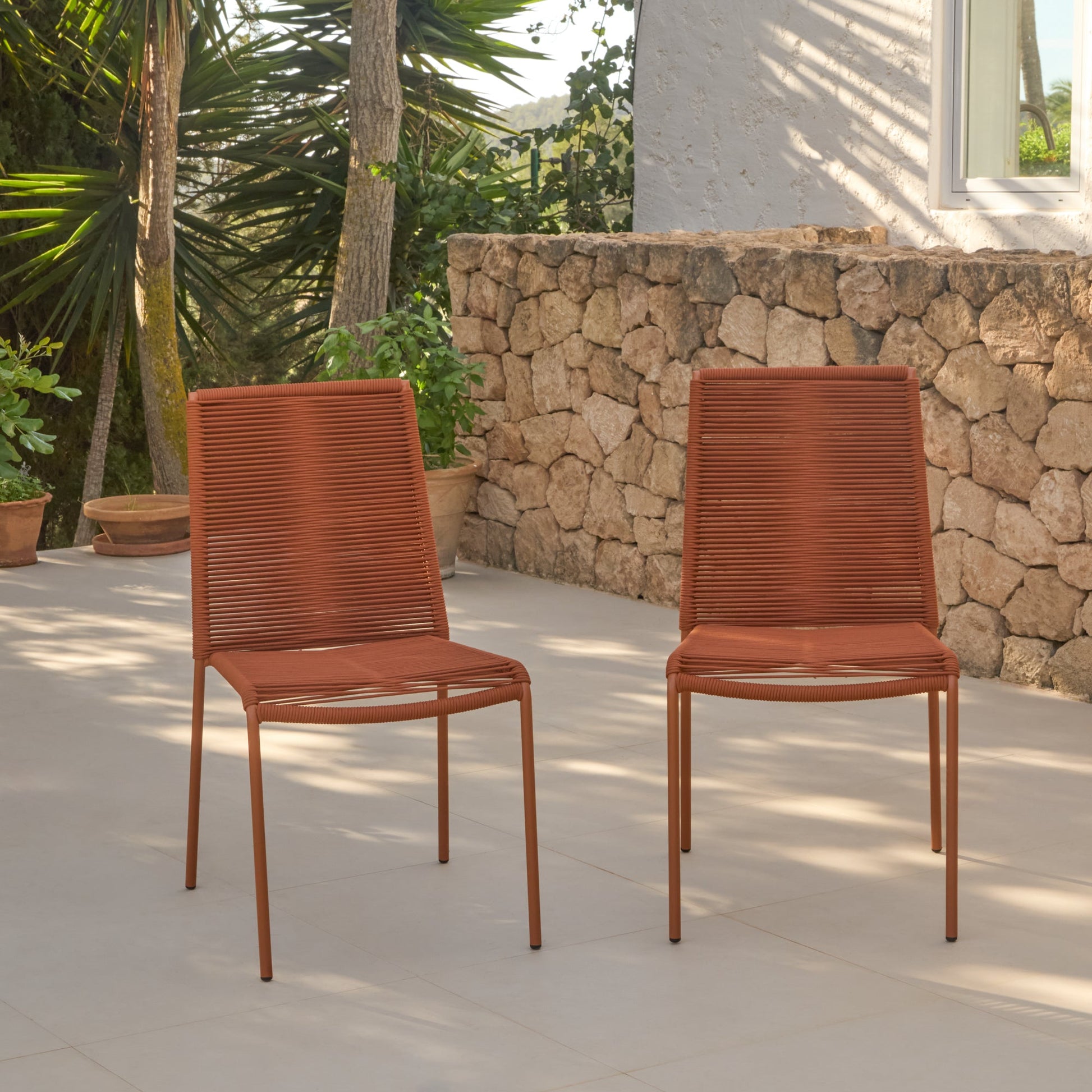 Ryder Burnt Orange Rope Garden Chairs - Set of 2 - Laura James