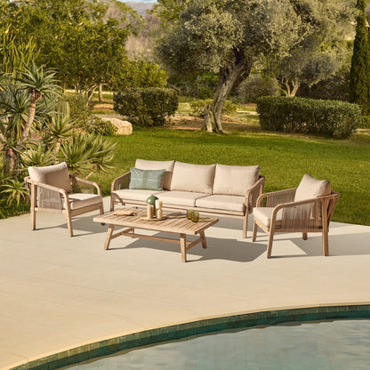 Shiro Wooden Garden Set with 3 Seater Sofa - 2 Shiro Armchairs & Cosima Coffee Table - Laura James 