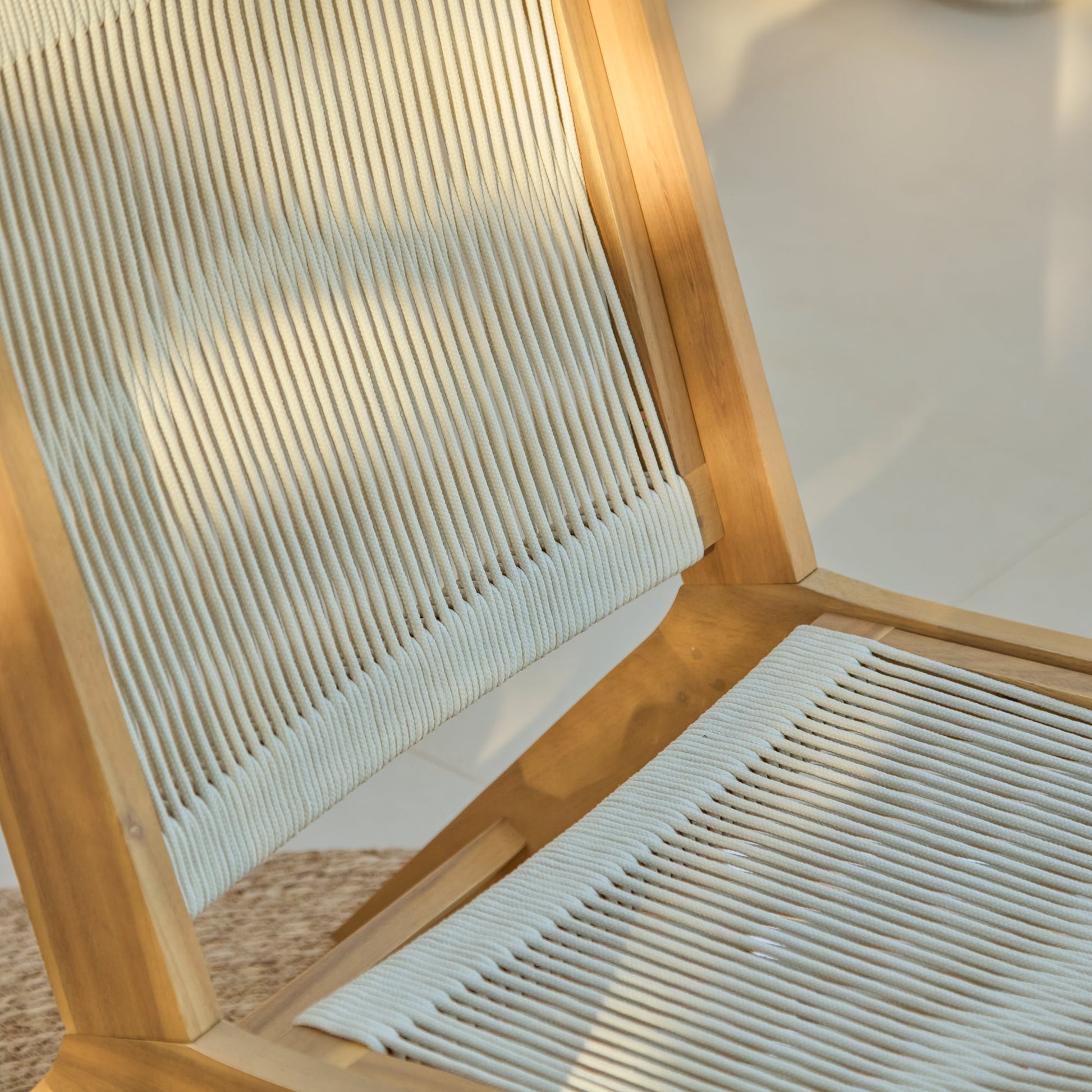 Seren White Acacia Occasional Garden Chair - Beige Rope - Laura James