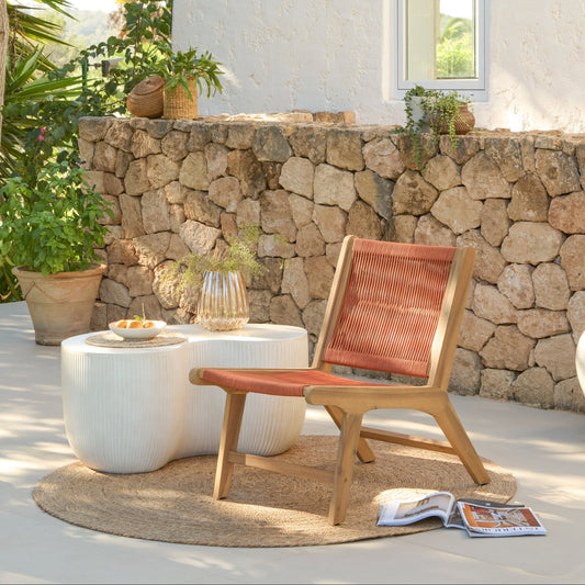 Seren White Acacia Occasional Garden Chair - Burnt Orange Rope - Laura James