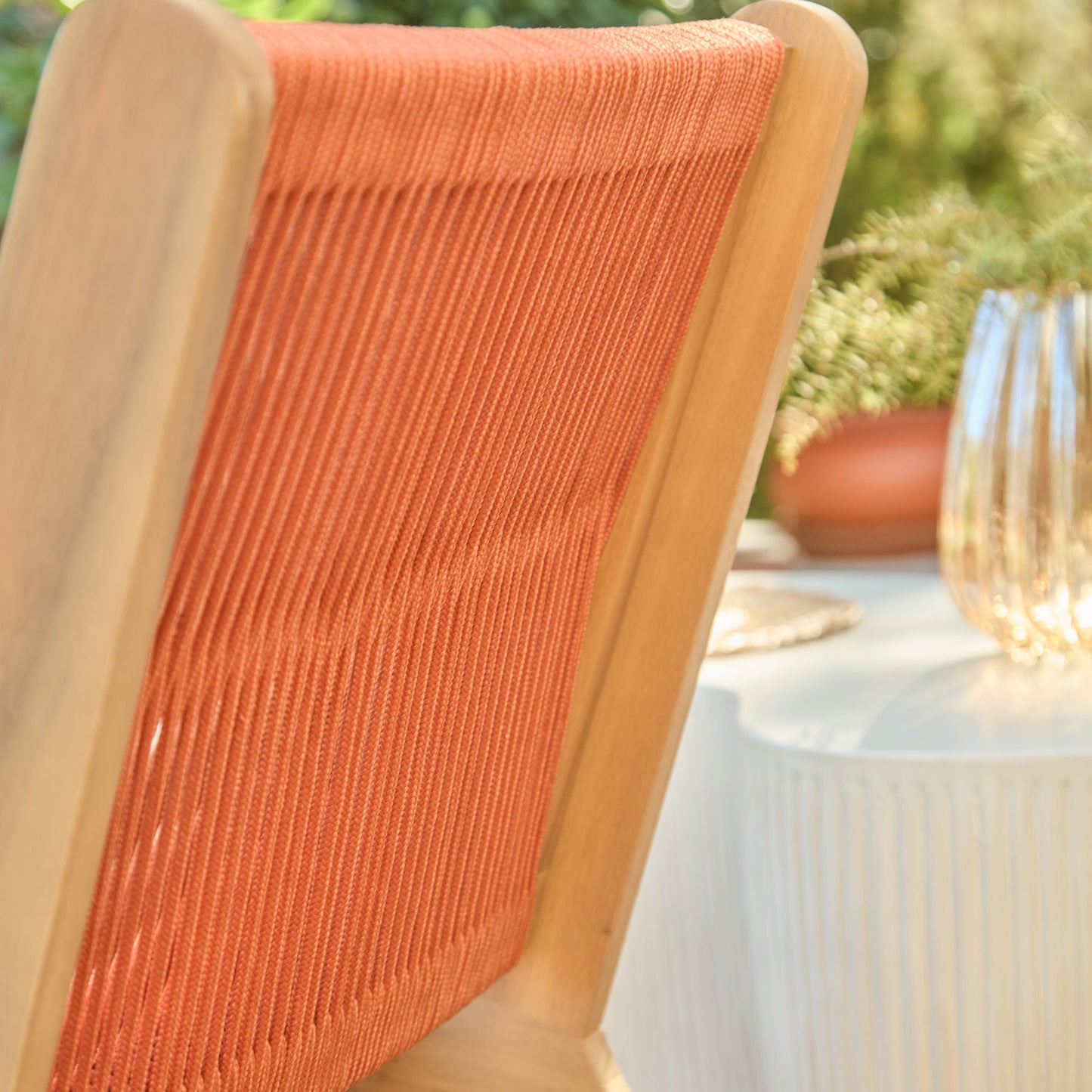 Seren White Acacia Occasional Garden Chair - Burnt Orange Rope - Laura James