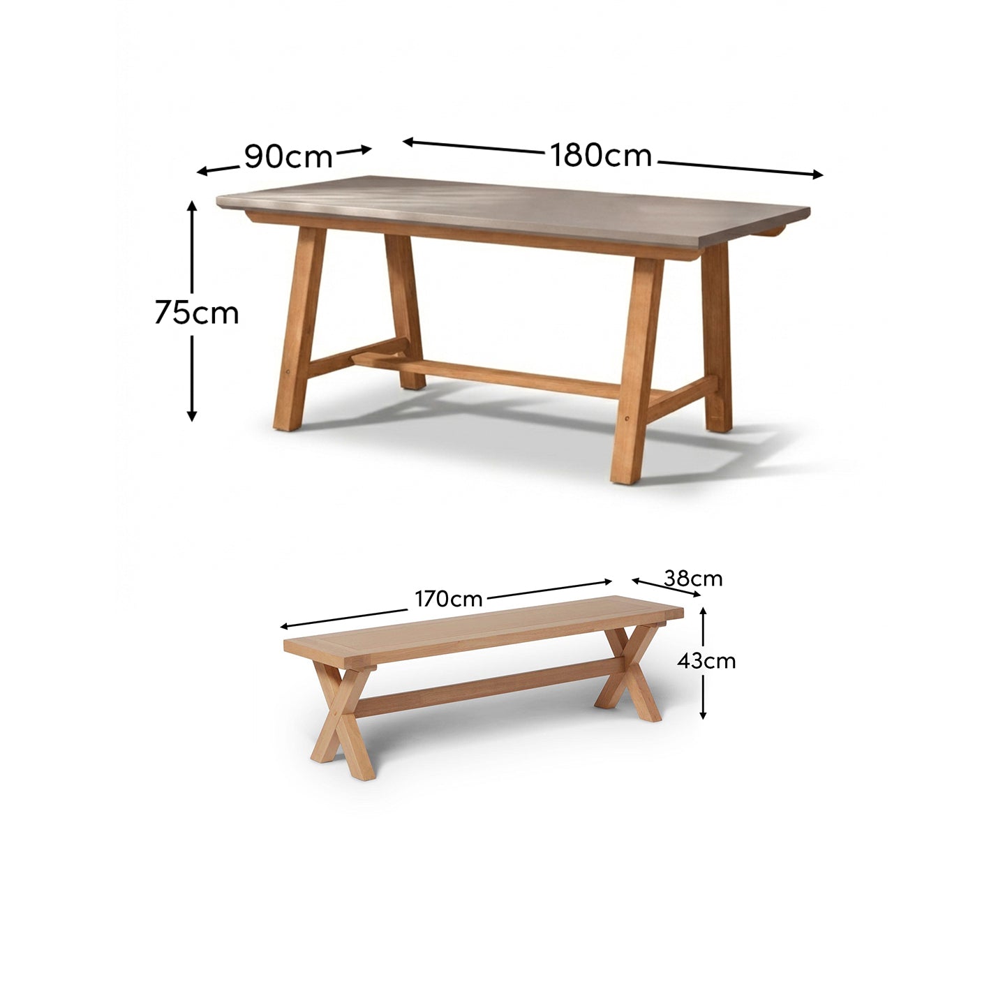 Shiro 6 Seater Pale Grey Garden Dining Set with 2 Charlotte Benches - Laura James