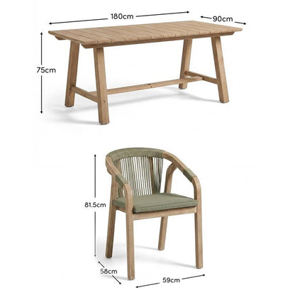 Shiro 6 Seater Wooden Garden Dining Set with Shiro Beige Rope Dining Chairs
