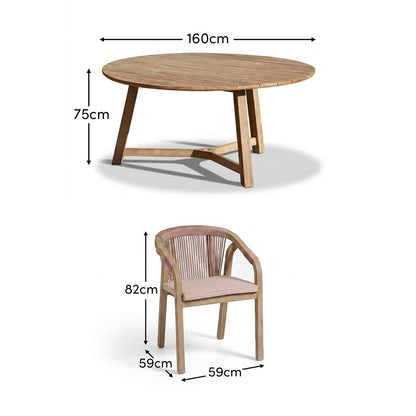 Shiro 6 Seater Wooden Garden Dining Set with Shiro Pink Rope Dining Chairs - 160cm - Laura James