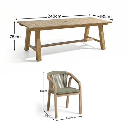 Shiro 8 Seater Garden Dining Set with Shiro Rope Dining Chairs - Mottled Green Rope - Laura James