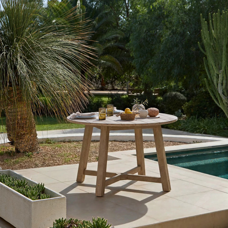 Shiro Round Garden Table - Brushed Light Acacia - Laura James