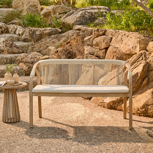 Shiro Wooden Garden Bench - Beige Rope - Laura James