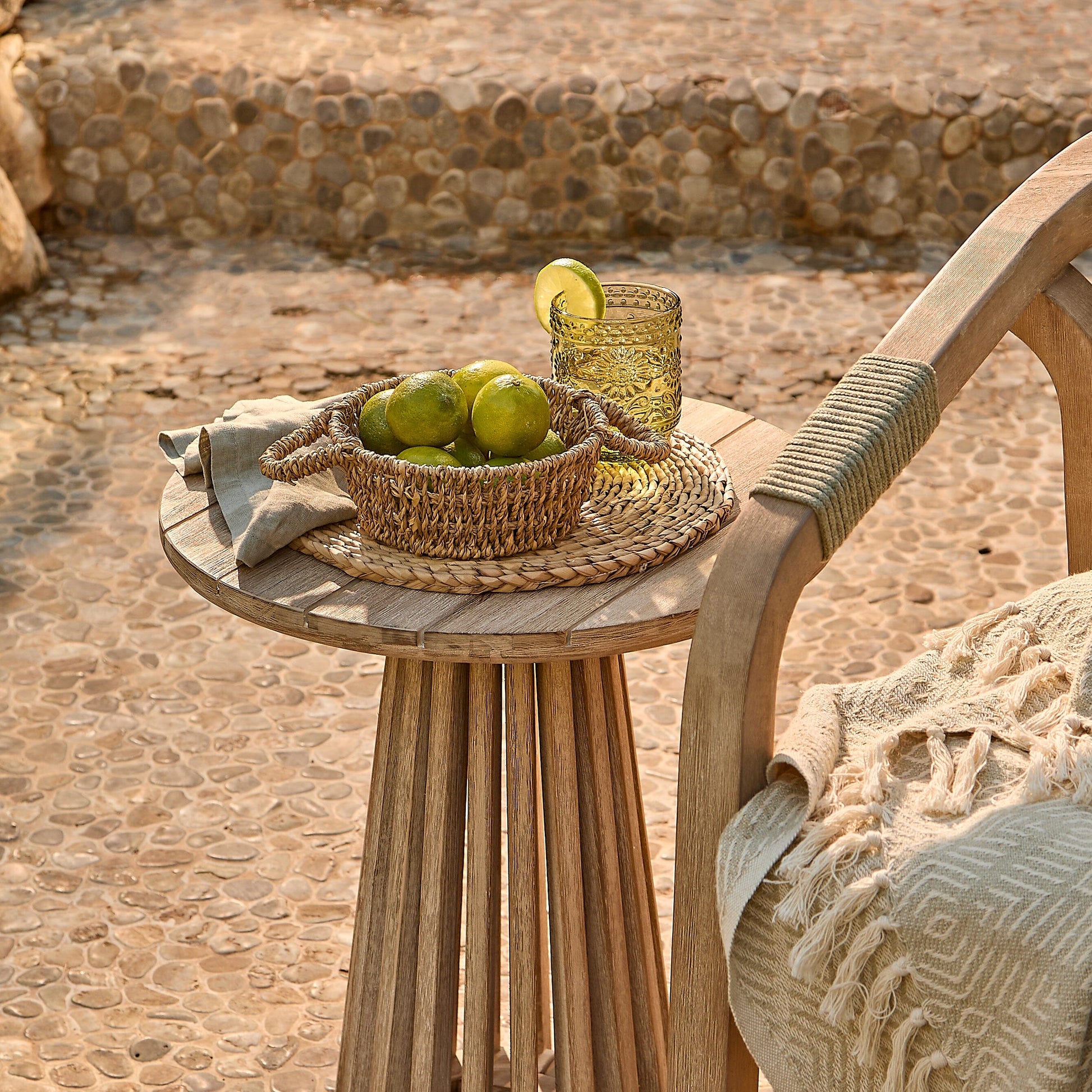 Shiro Wooden Garden Bench - Green Rope - Laura James