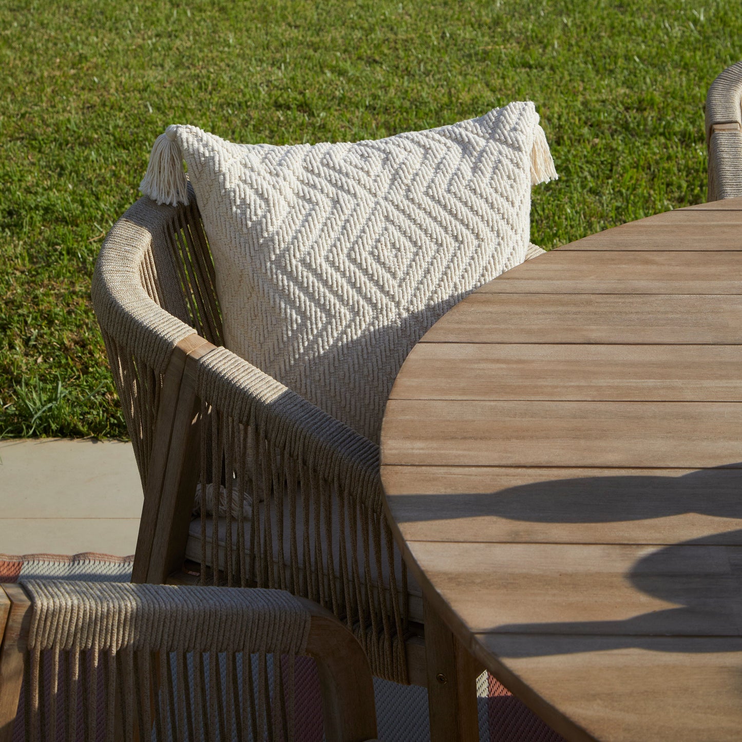 Shiro 6 Seater Wooden Round Dining Set with 6 Nala Sand Chairs - Laura James 
